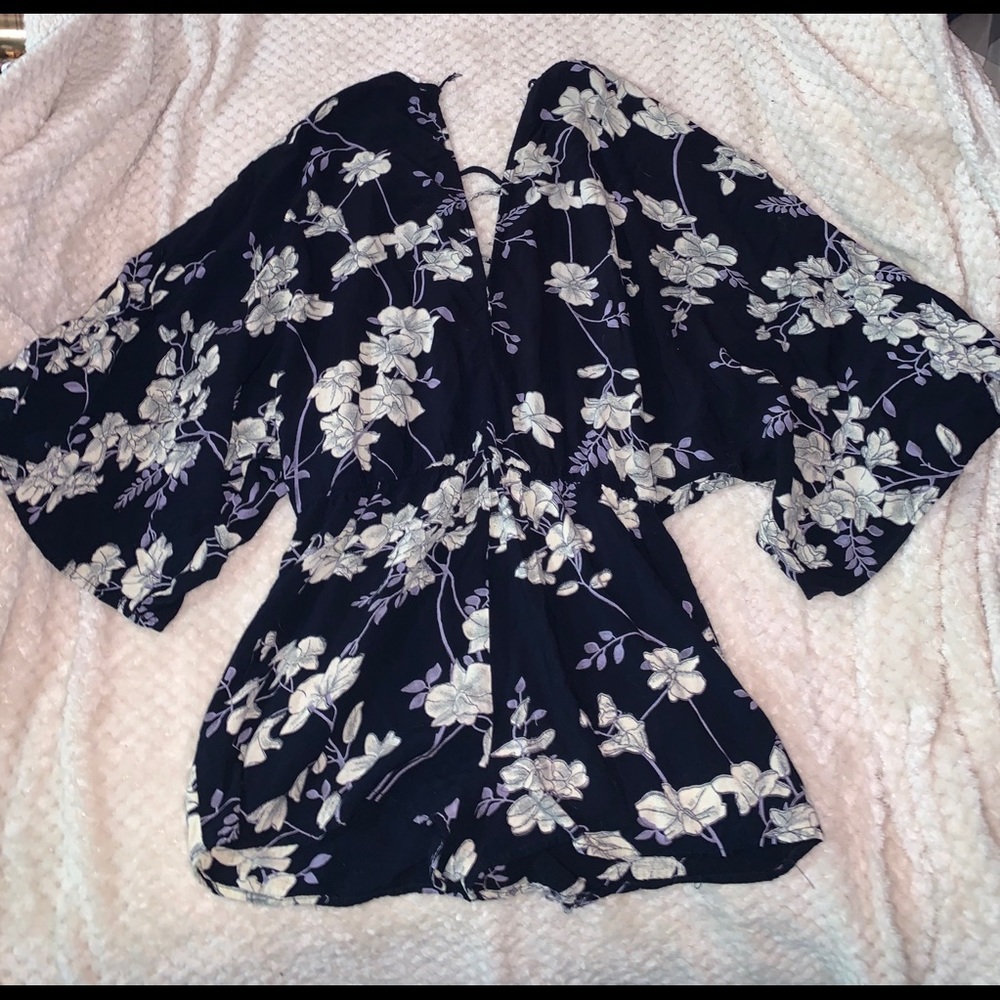 Cotton Candy Blue Floral Romper